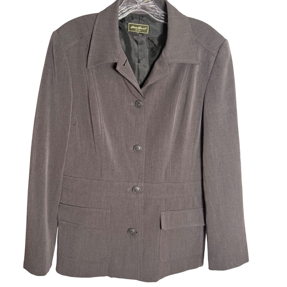 Eddie Bauer Blazer Jacket Womens Med Gray Polyester Viscose Career Professional